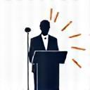 Icon representing a person speaking confidently at a podium.